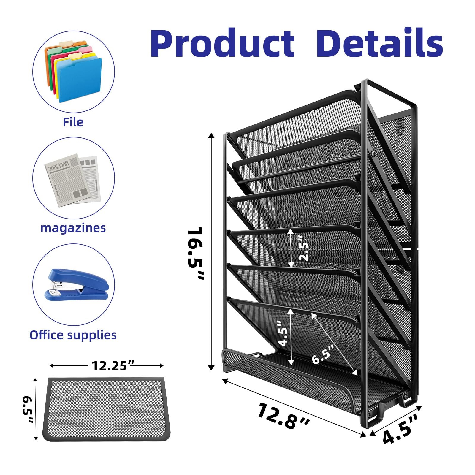 Simple Trending Wall File Organizer, Mesh 4.5″D x 12.8″W x 16.5″H, Black