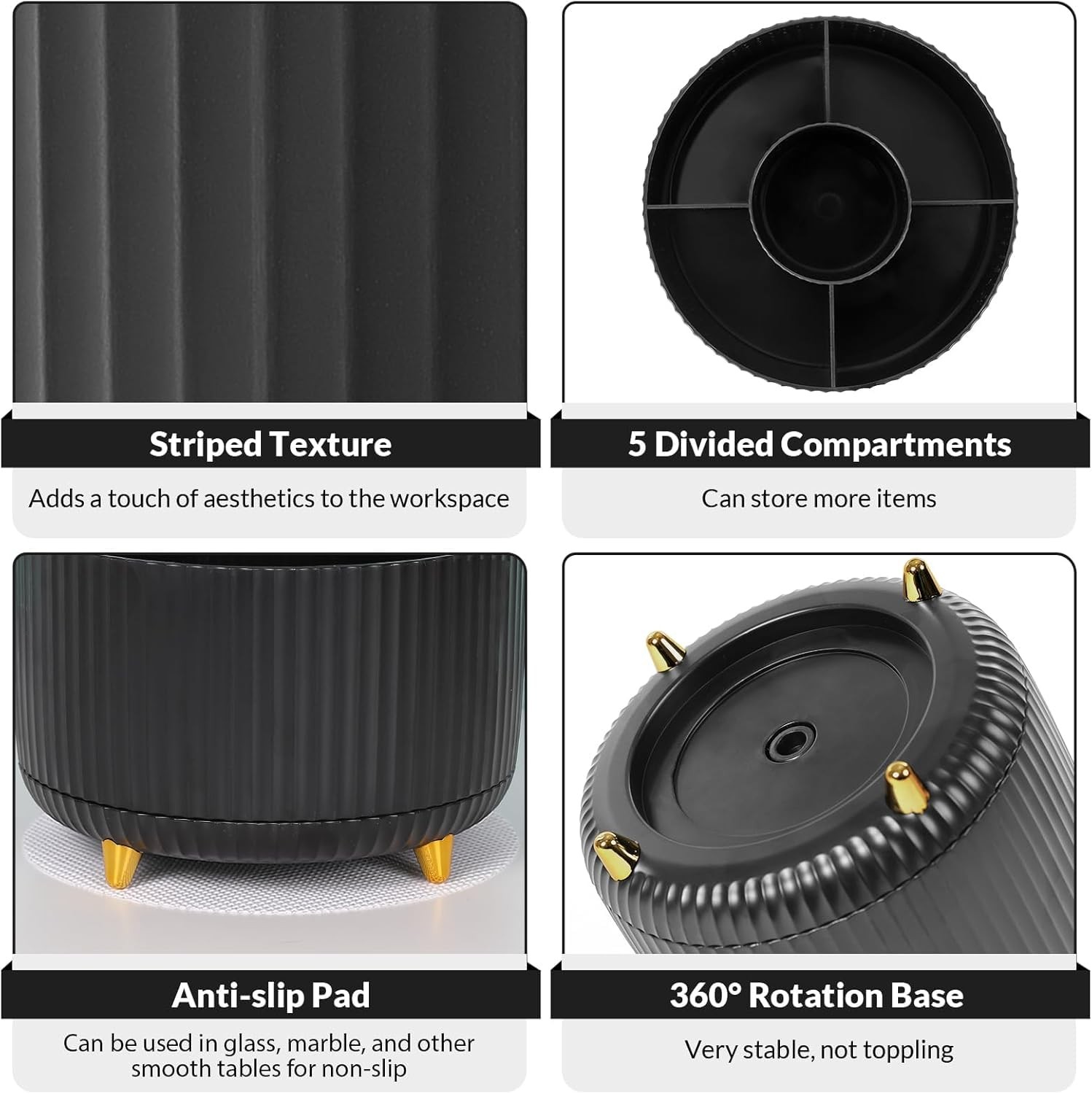 SKYDUE 360 Degree Rotating Desk Organizer, 5.8*5.8*4.7 Inches, Black_1Pack