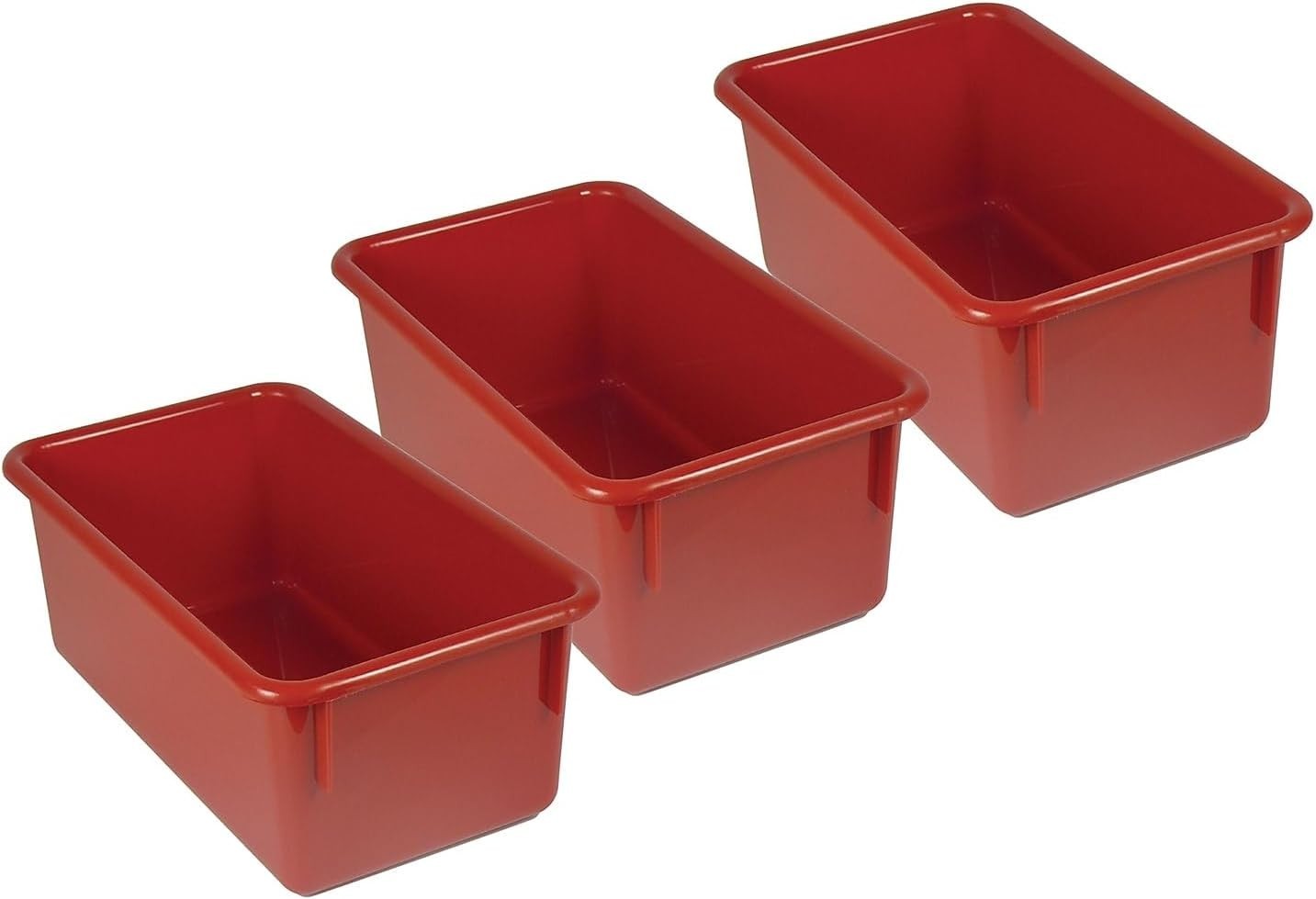 3 Stowaway Plastic Tray No Lid, Red, Pack of 3