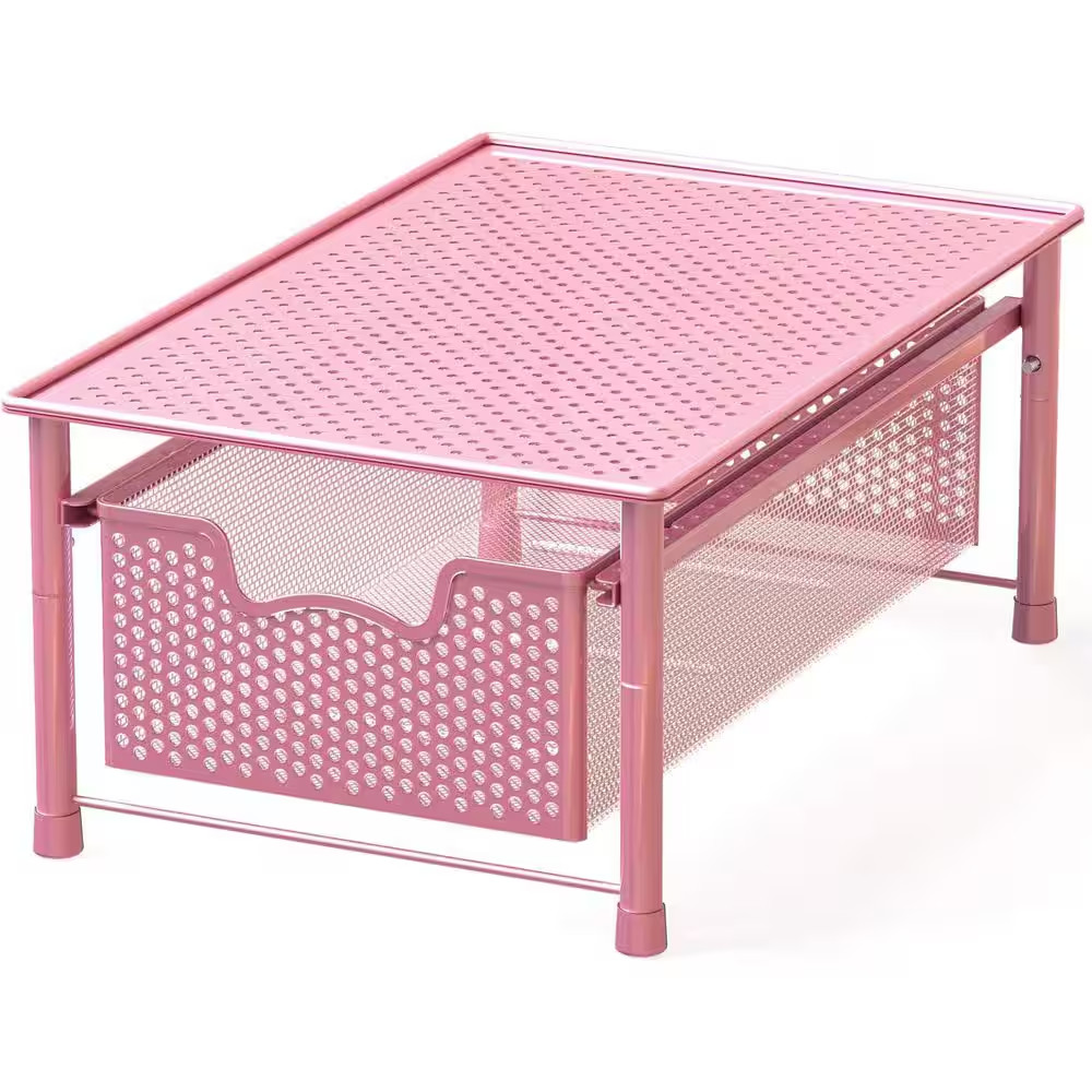 Pink 11 In. X 7.5 In. Metal Modern Sliding Desk Organizer Drawer