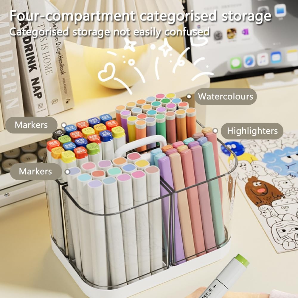 Hggzeg Pen Holder with Handle and Base, Stackable Transparent Desk White