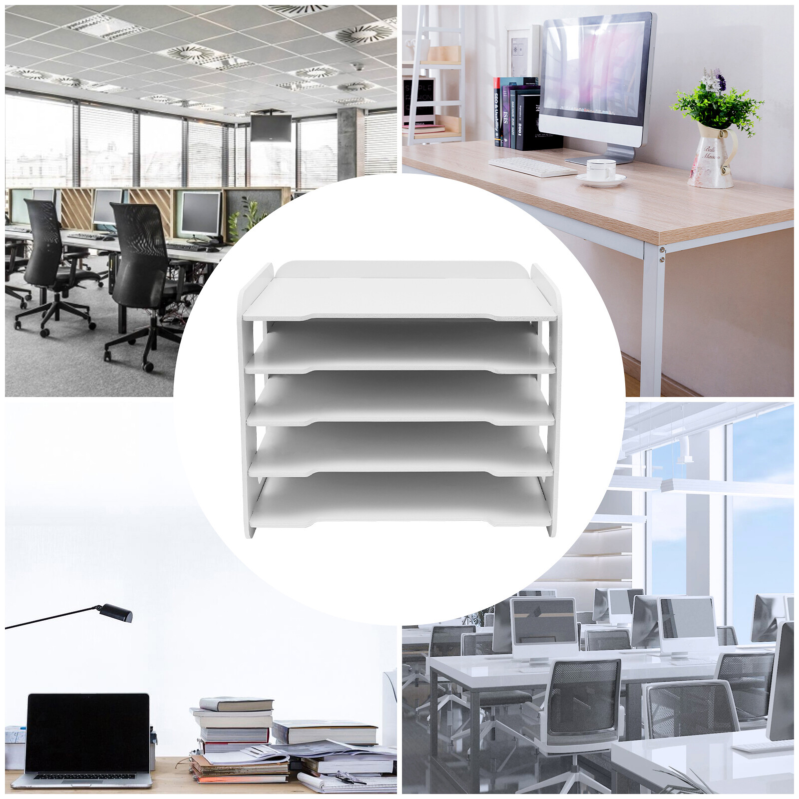 5 Tier Stackable Letter Tray Office Desk Paper Document Organizer File Trays USA
