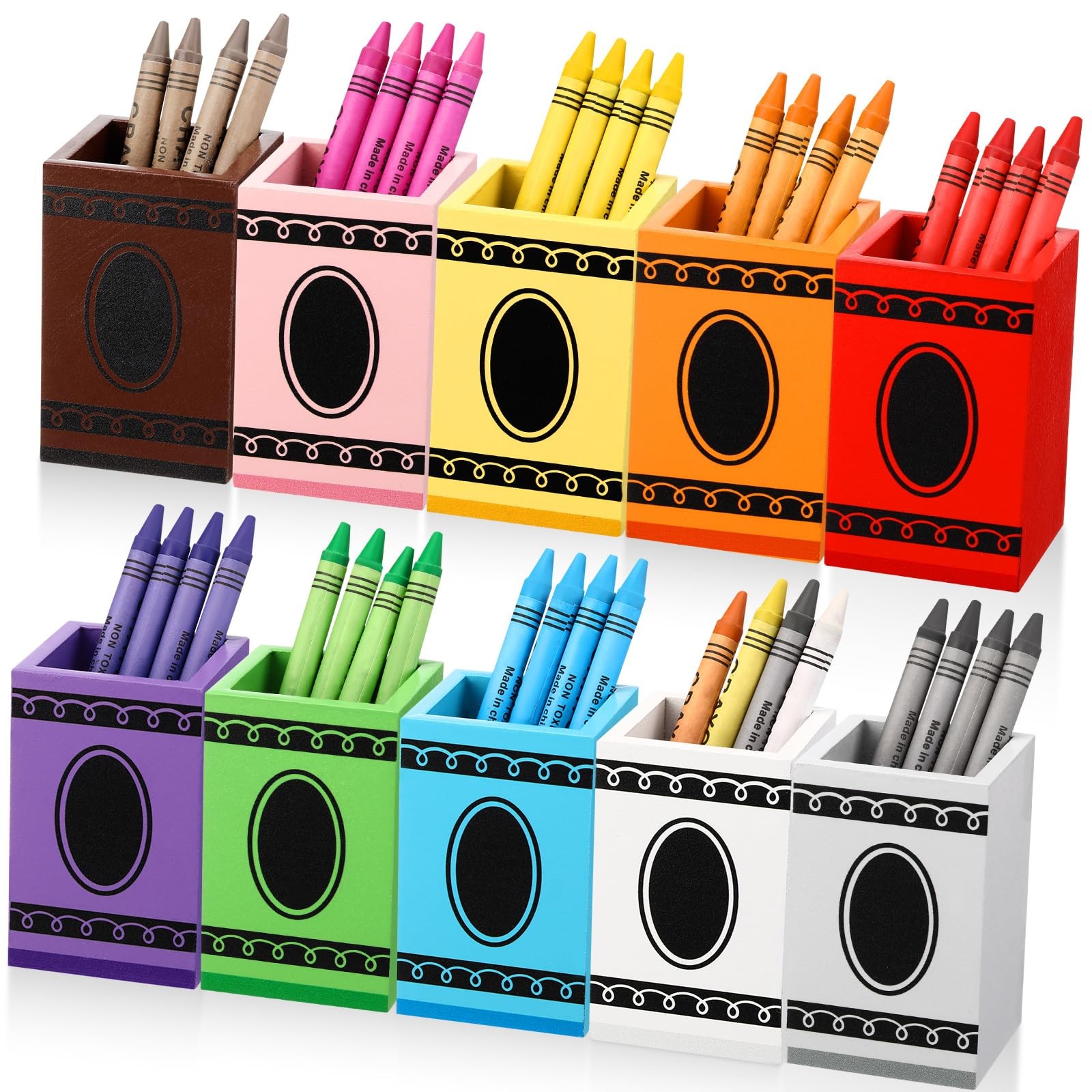 10 Pcs Crayon Organizer Crayon Shaped Crayon Holder Wooden Colored Pen Holder…