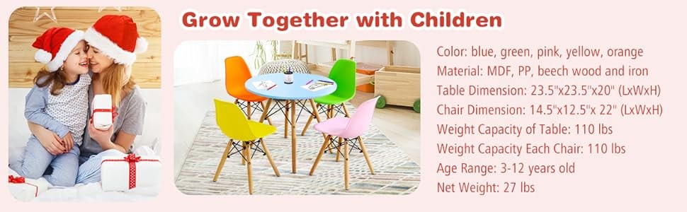 Kids Table and Chair Set, 5 PCS Mid- Modern Style Kids Desk