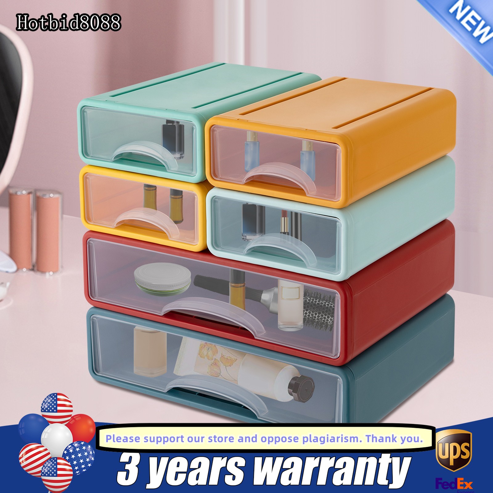 Stackable Office Storage Box W/ 6 Drawers Plastic Desktop Drawers Organizer