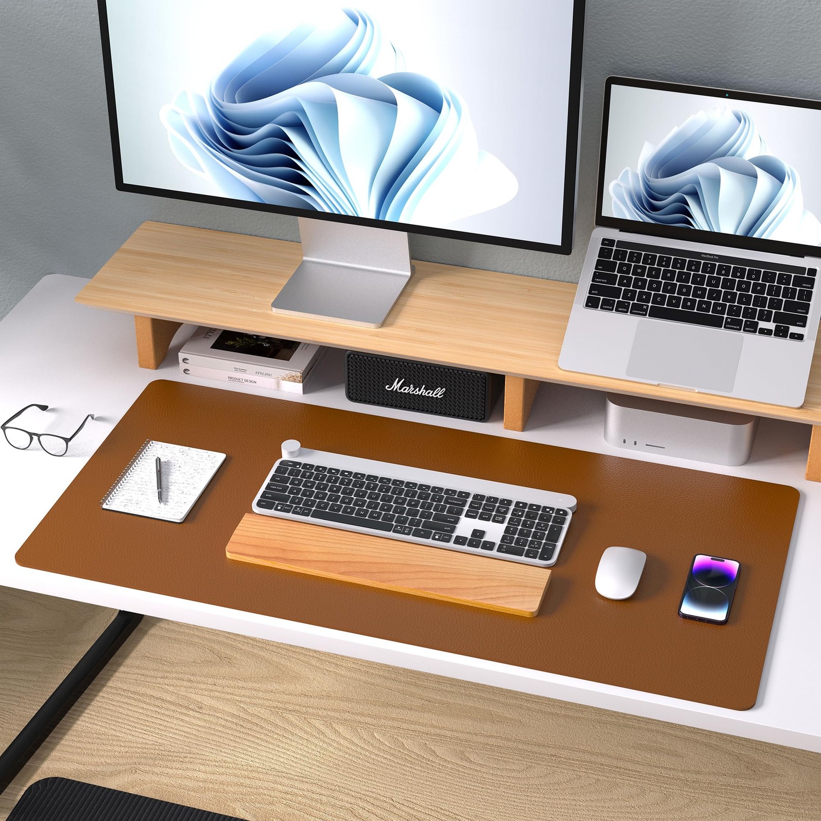 Aothia Leather Desk Pad Protector, Mouse Pad, Office 23.6″ x 13.7″, Brown