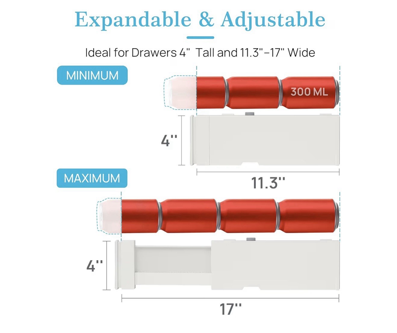 Expandable Adjustable Drawer Dividers Set of 8 White Plastic Silicone for Desk