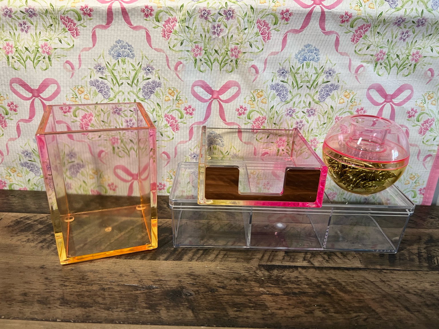 Acrylic Desk Organizer Set Pink Orange Pen Holder Note Holder Cute
