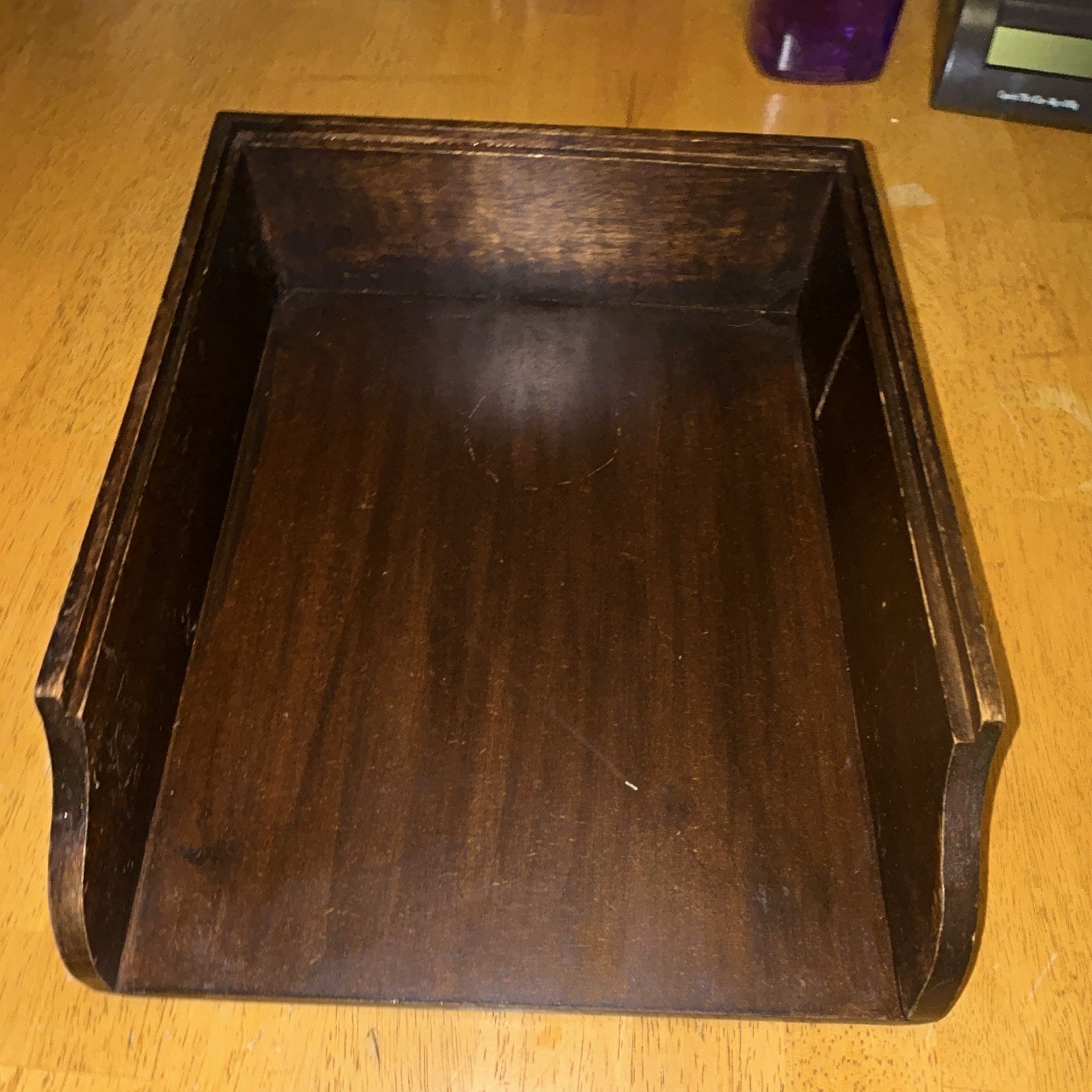 Wood Desktop Letter & Paper Tray Desk Organizer Letter Holder w/ Carved Design