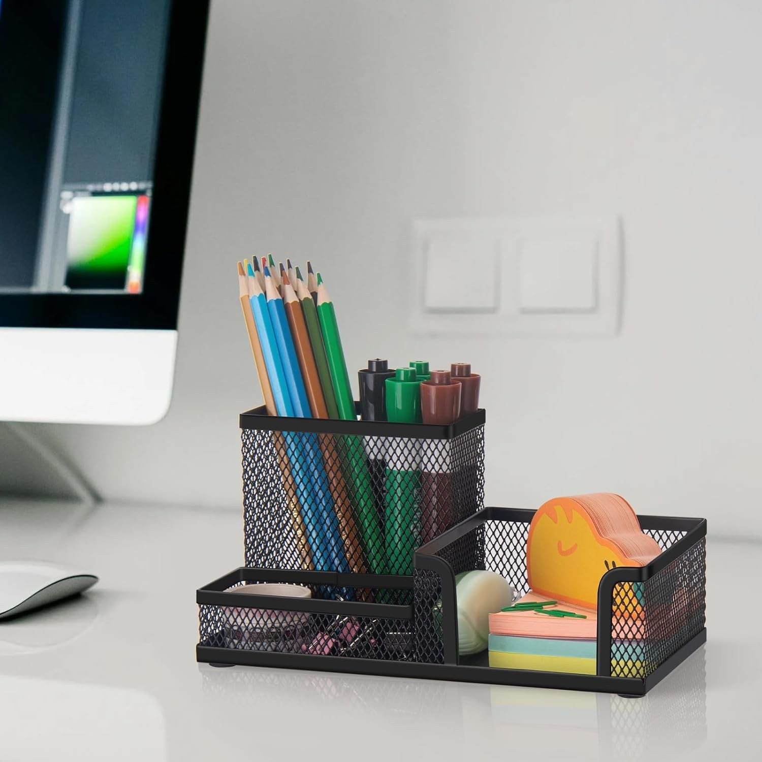 Mesh Pen Pencil Holder Desk Organizer, 3 Compartment Wire Desktop Pen Pencil …