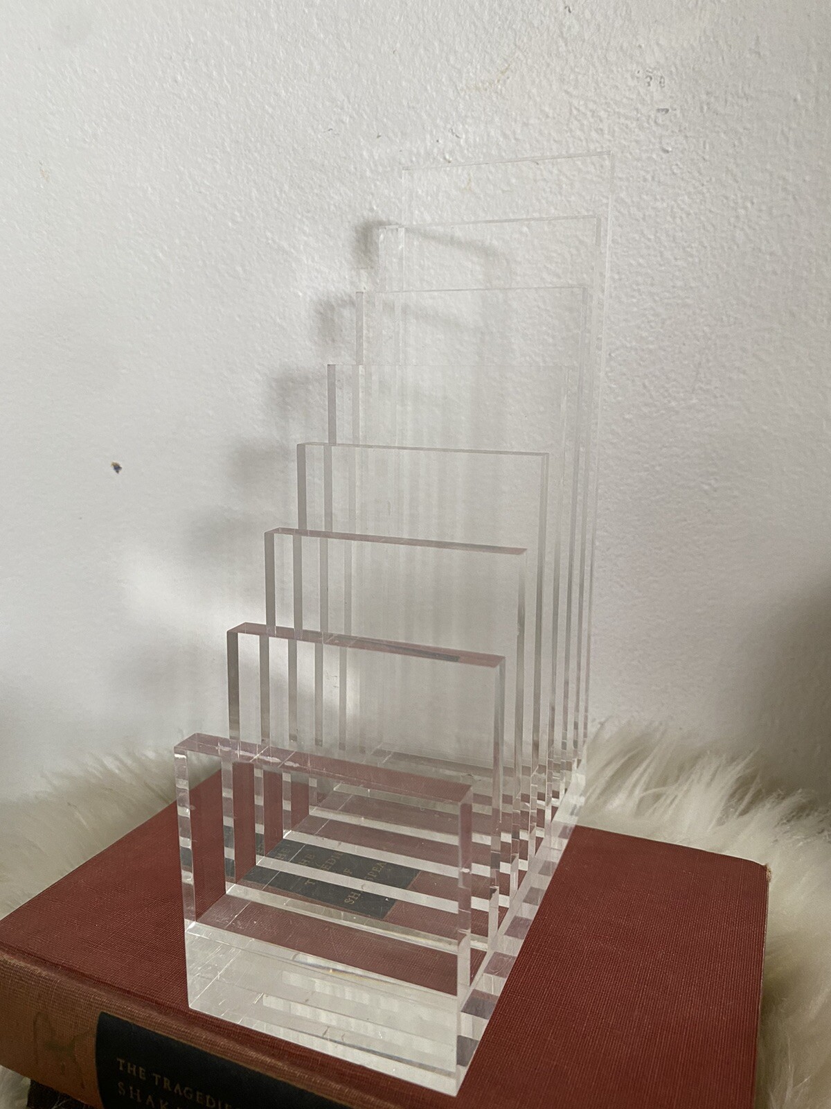 Russell & Hazel Acrylic Clear Letter File Holder 7 Slots Signed 8 in Tall