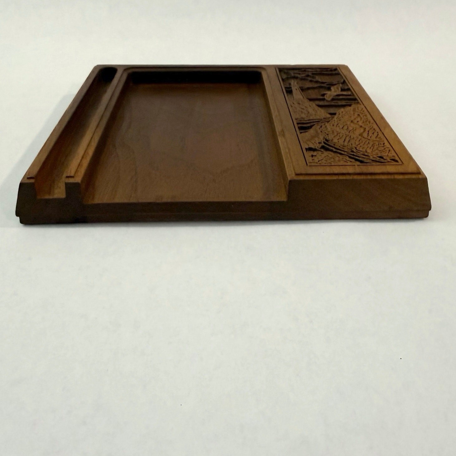 Lasercraft Walnut Coastal Lighthouse Seagull Desktop Note Pen Caddy Carved Wood