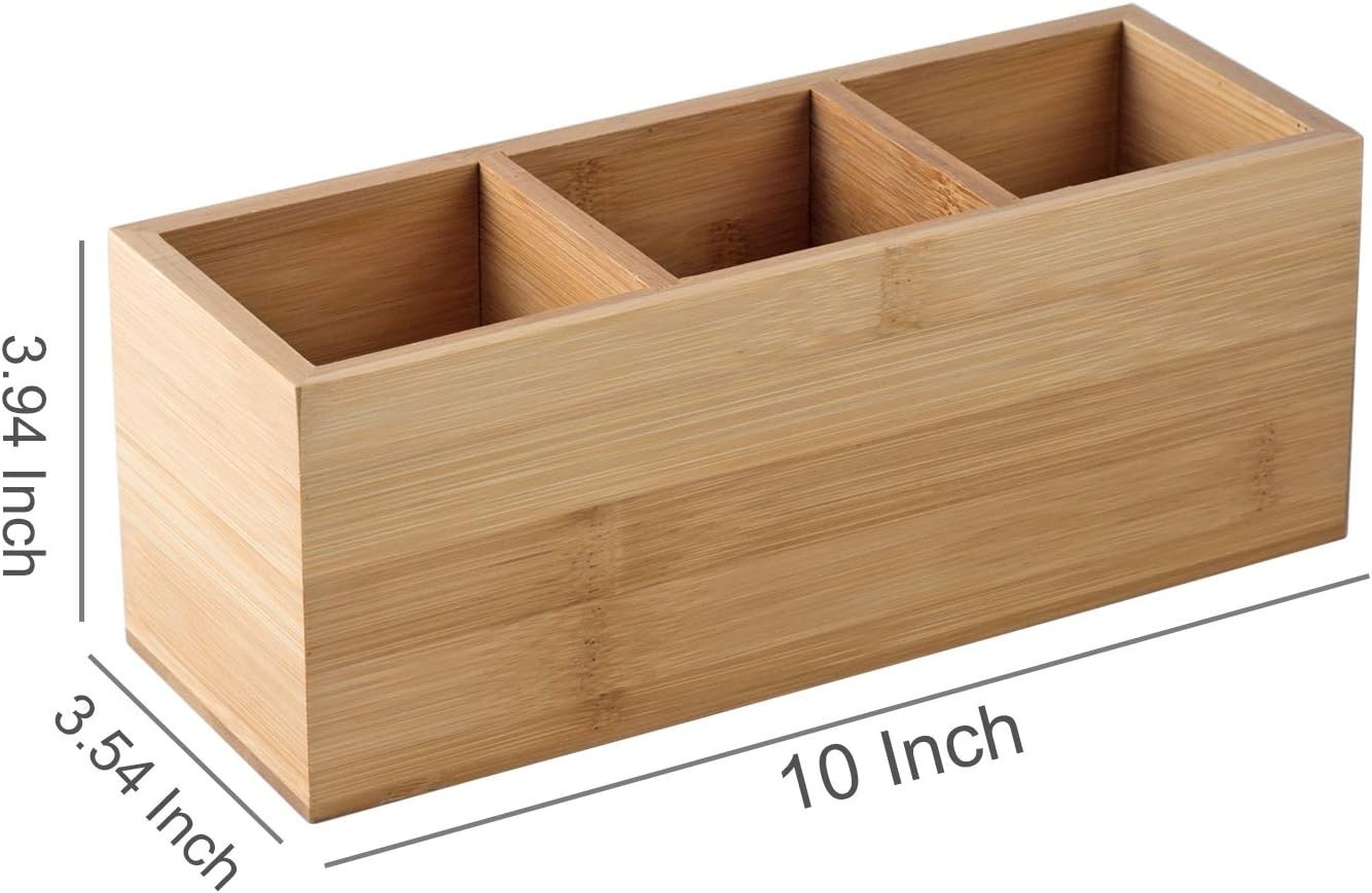 Eco-Friendly Bamboo Desk Organizer with 3 Compartments – Multi-Functional Caddy