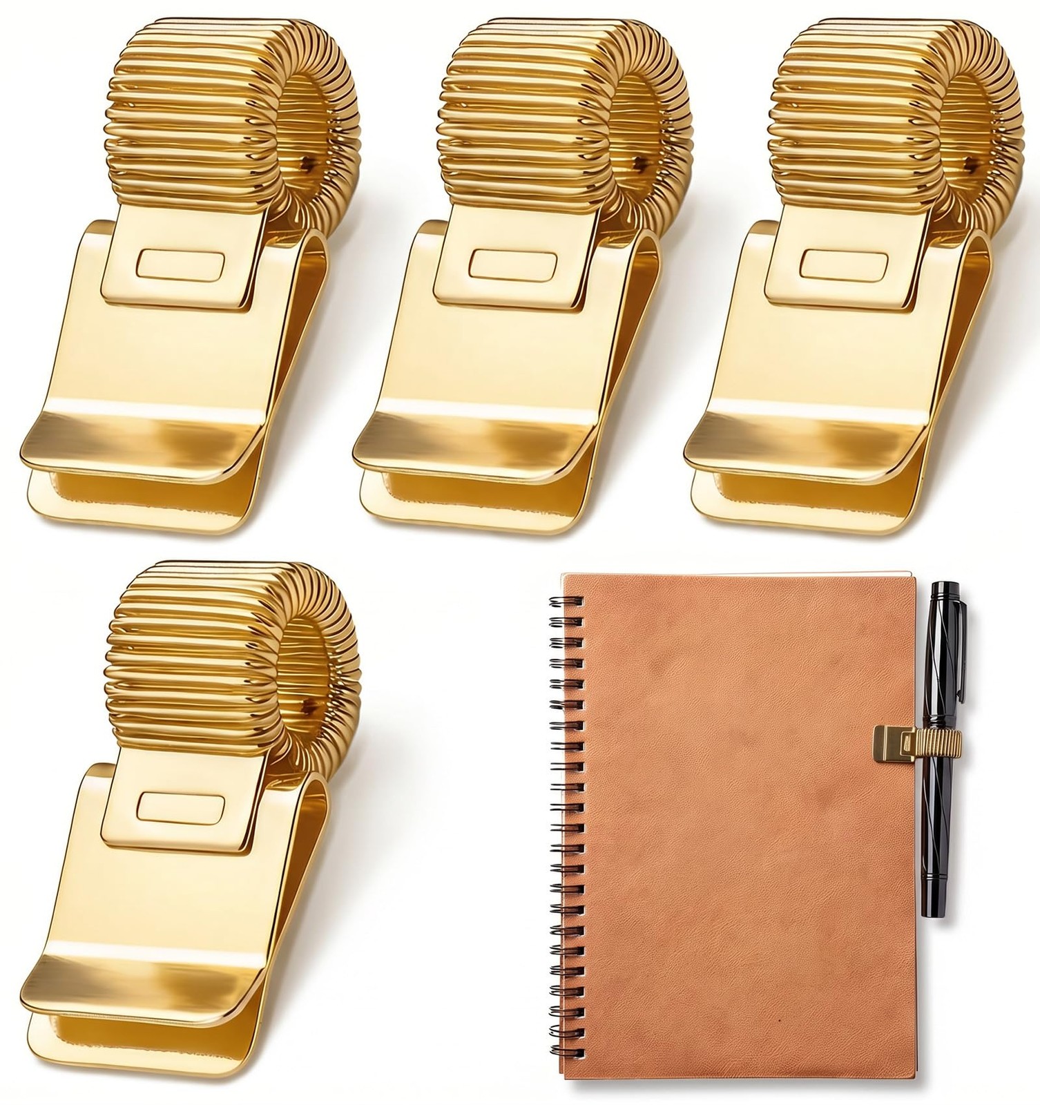 4 Pcs Pen Holder for Notebook, Gold Adjustable Metal Pen Clip for Journal Pen…
