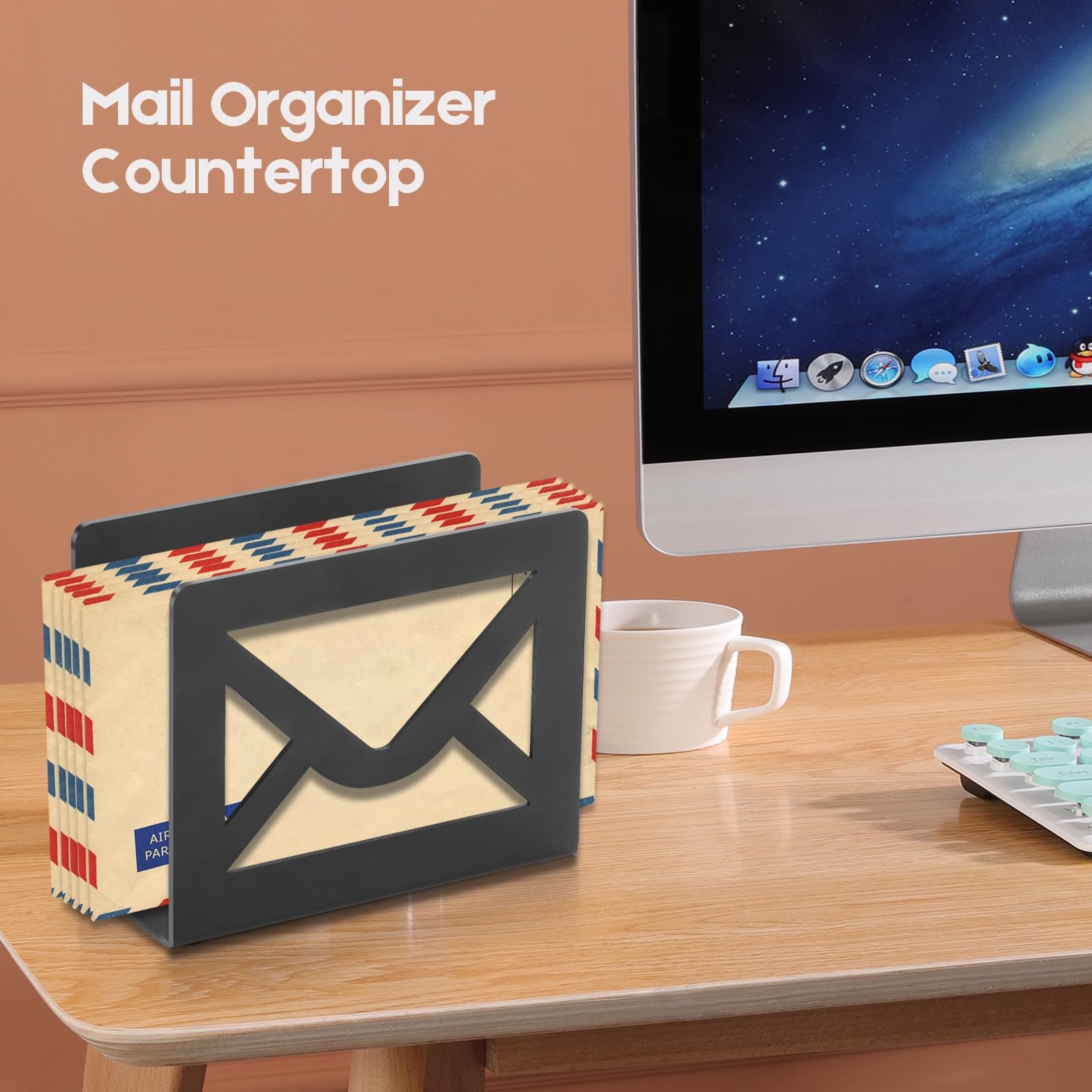 Desktop Metal Mail Holder Modern Black Letter Organizer Desk Cutout Design