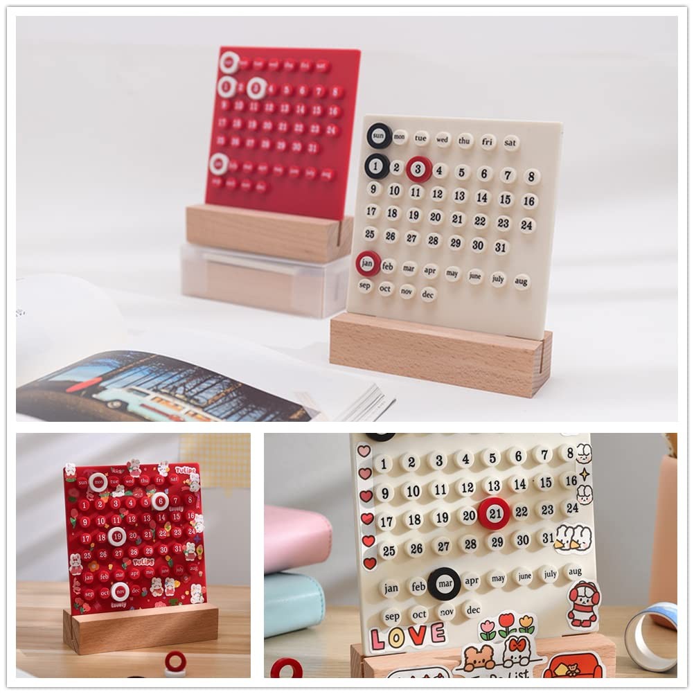 Comihome Wooden Desk Calendar – Perpetual Planner with DIY event Red