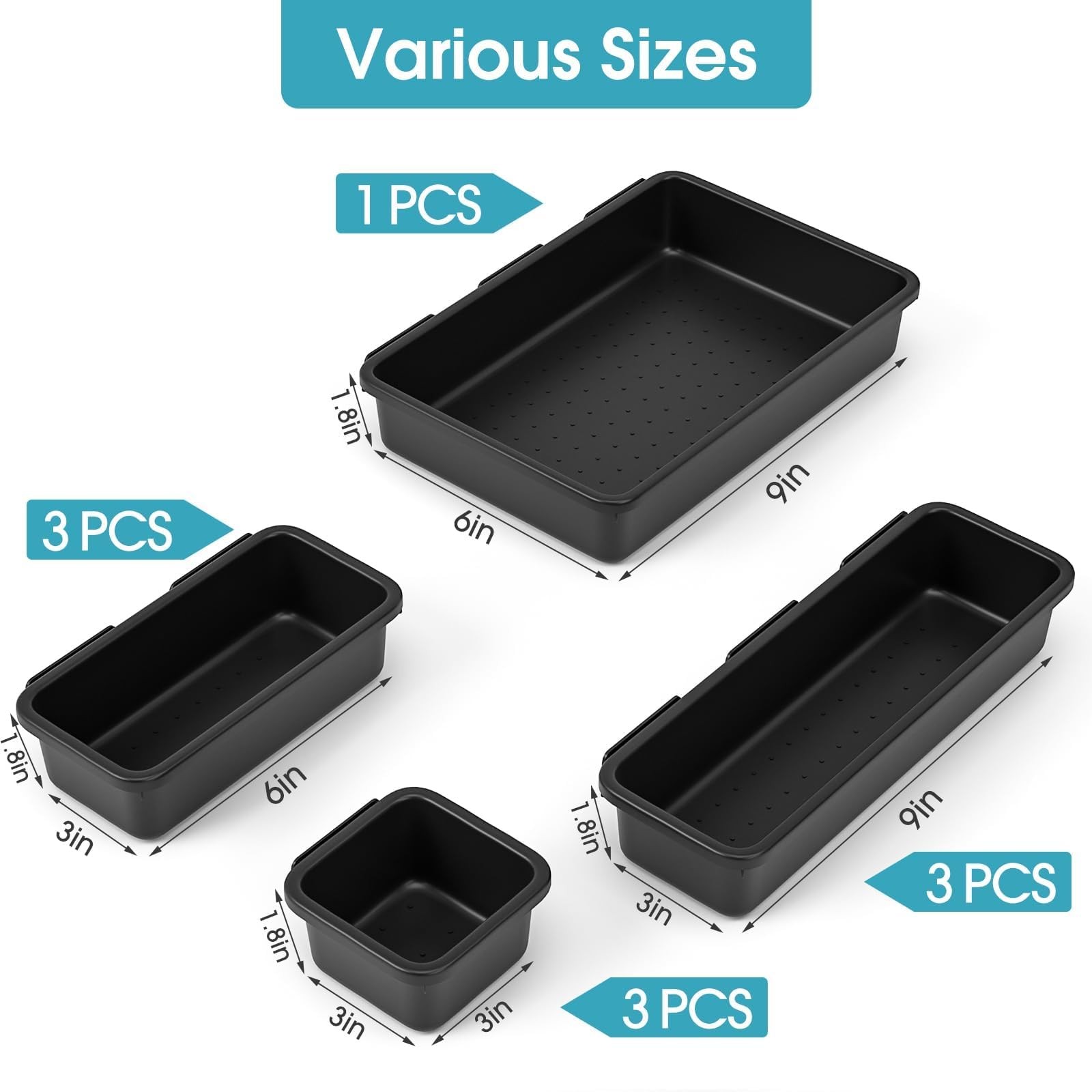 StoreHappily 10 PCS Drawer Organizer Set, 4 Size Makeup 10Pack, Black
