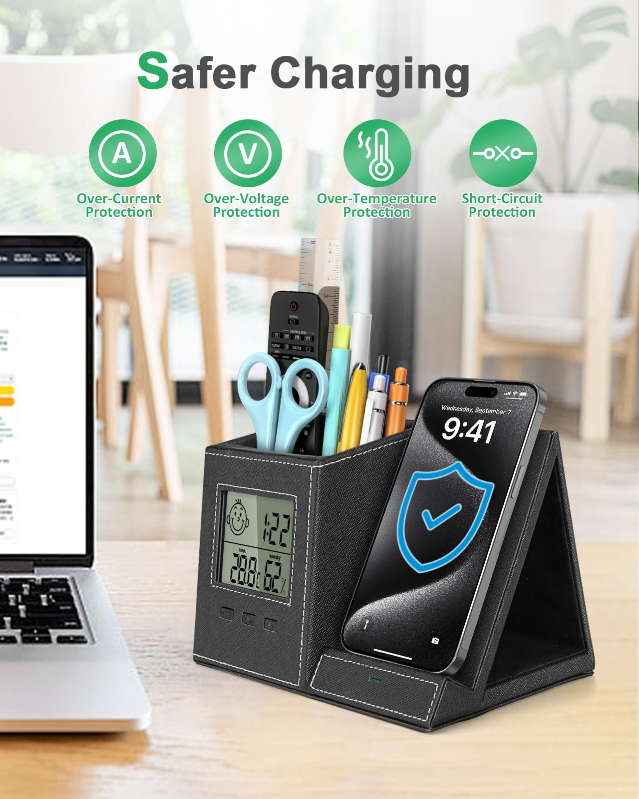 Investme Pen Holder with Wireless Charger, Built in Digital Indoor Thermomete…