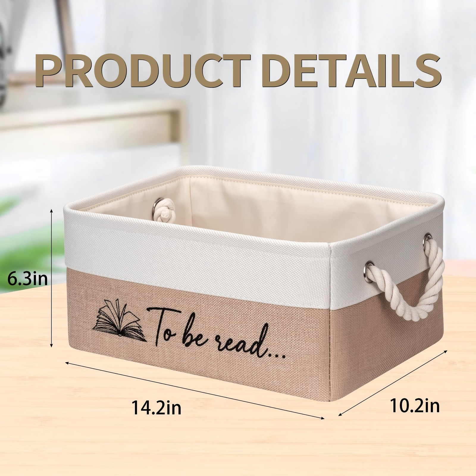 TBR Book Storage Basket To Be Read Organizer Bin Bookish Gift Khaki Decor