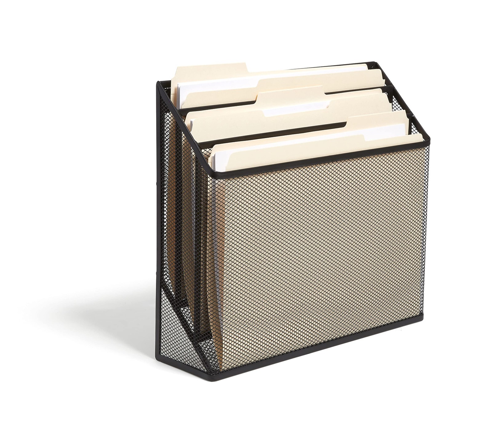 Wire Mesh File Organizer, 3‑Compartment, Matte Black – Vertical Desktop Sorte…