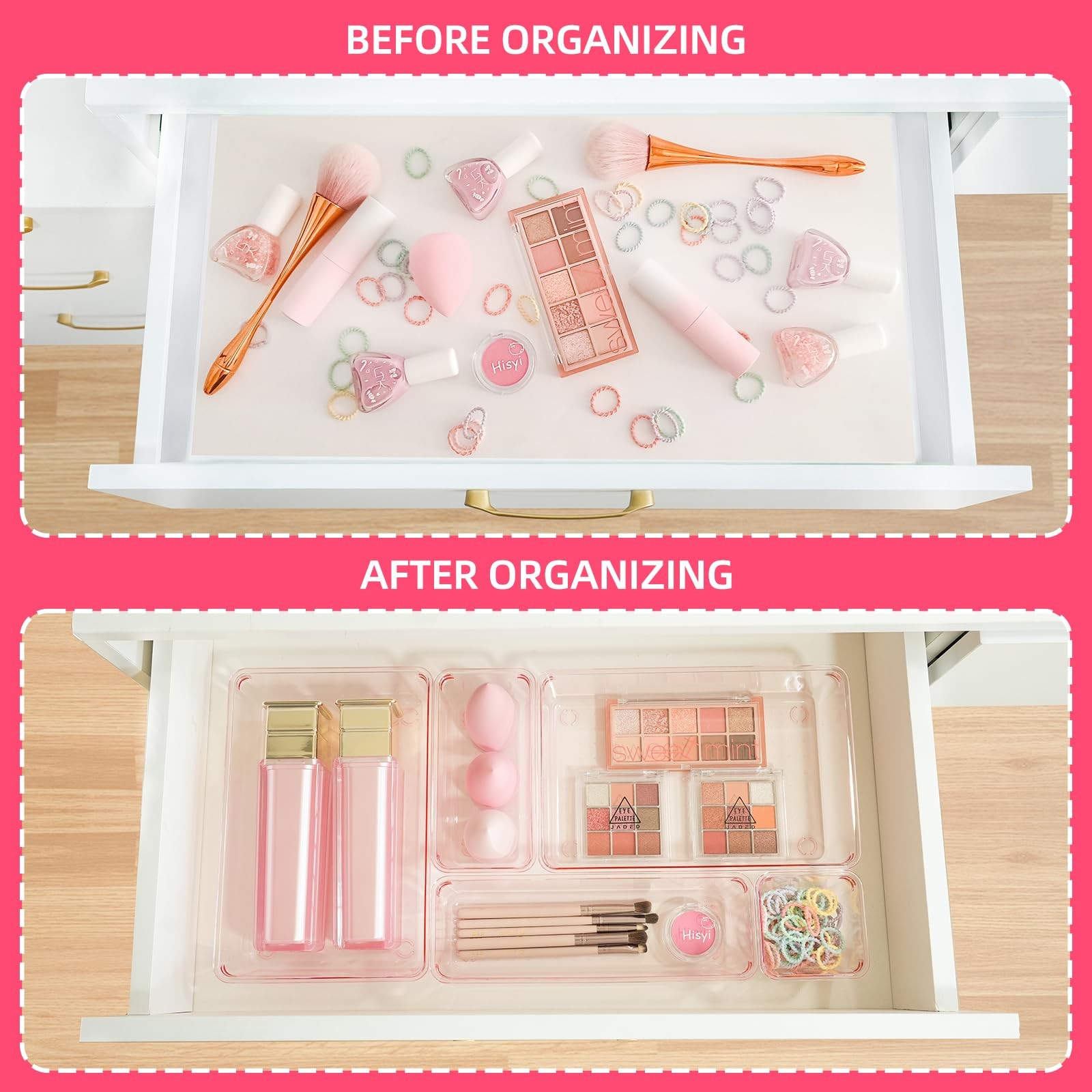 Kitchen Desk Drawer Organizers Storage for Office, Small Acrylic Vanity Trays…