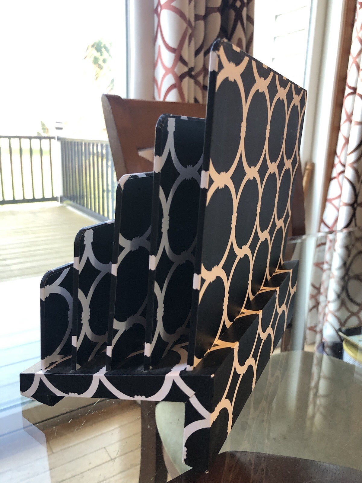 Desk Top Black & White Geometric Patterned Letter File Organizer