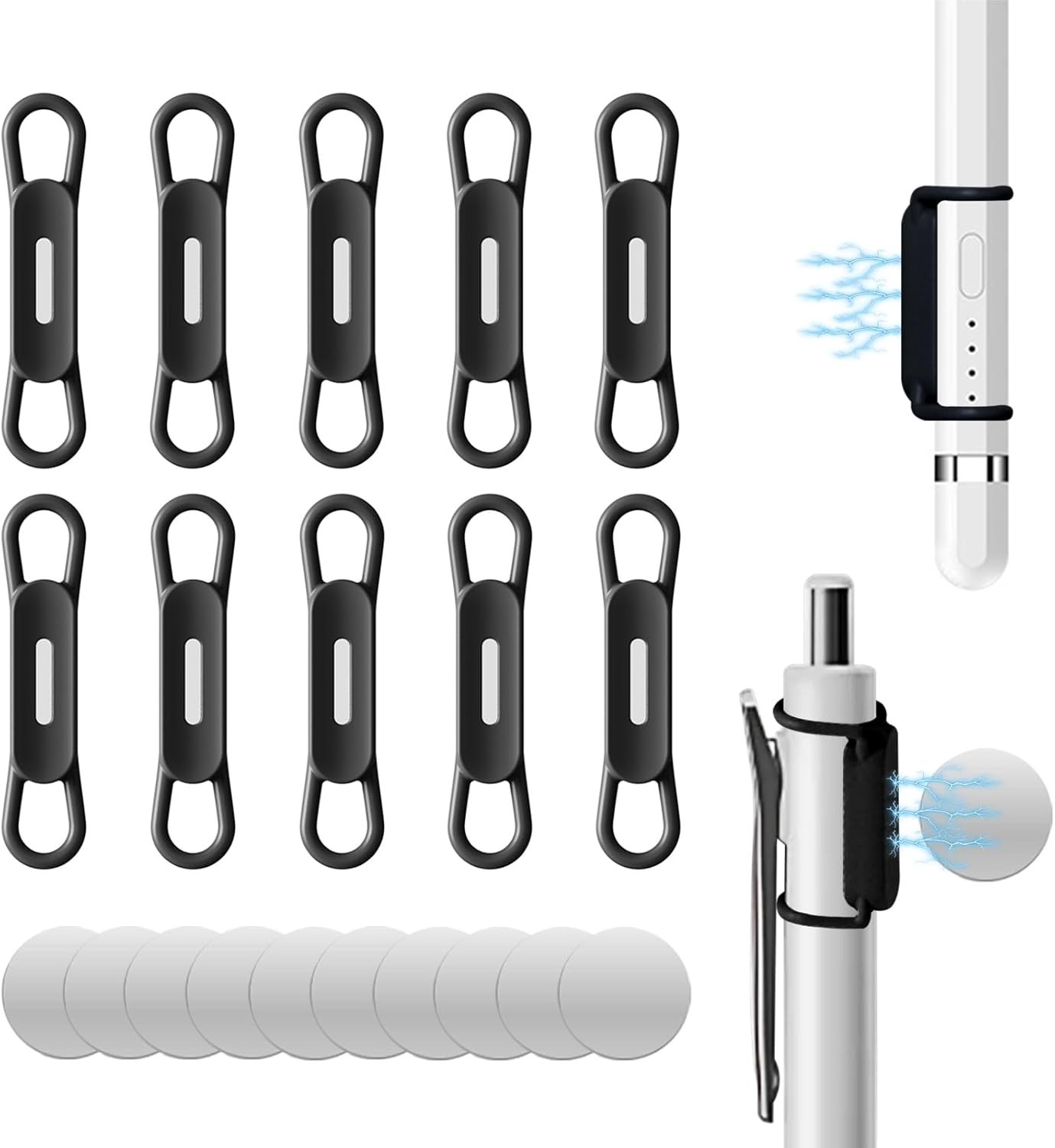 10 Pack Magnetic Pen Holder for Refrigerator Adjustable Pen Pencil Black