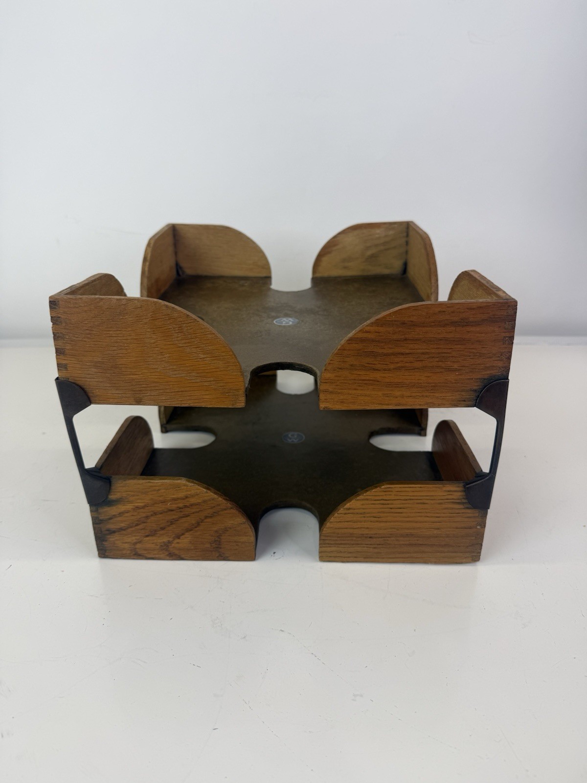 Set Of Globe Wernicke Oak Dovetail Stacked Desk Organizer Letter Vintage