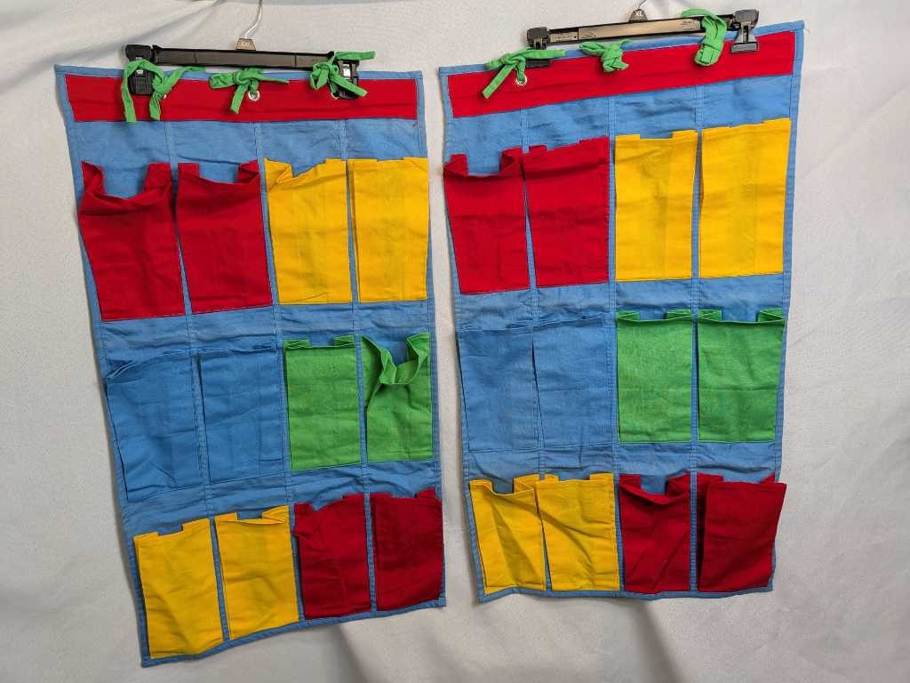 Vintage Classroom Hanging Pocket Organizer Red Yellow Green Blue 2 Pc Set
