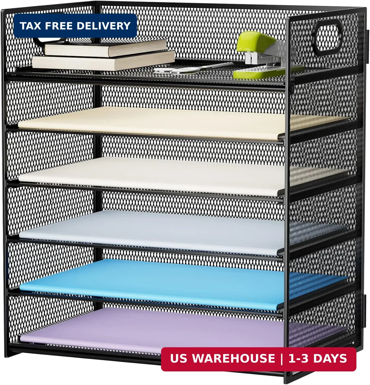 Marbrasse 6 Tier Paper Organizer Letter Tray – Mesh Desk File Organizer with Han