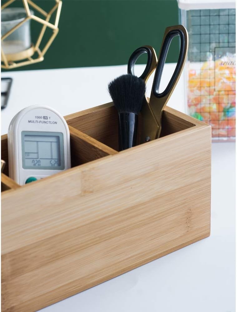 Eco-Friendly Bamboo Desk Organizer with 3 Compartments – Multi-Functional Caddy