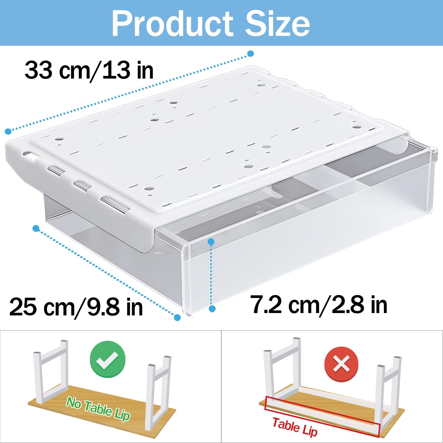 Large Under Desk Table Drawer Storage Organizer A4 Hidden Tray Clear White