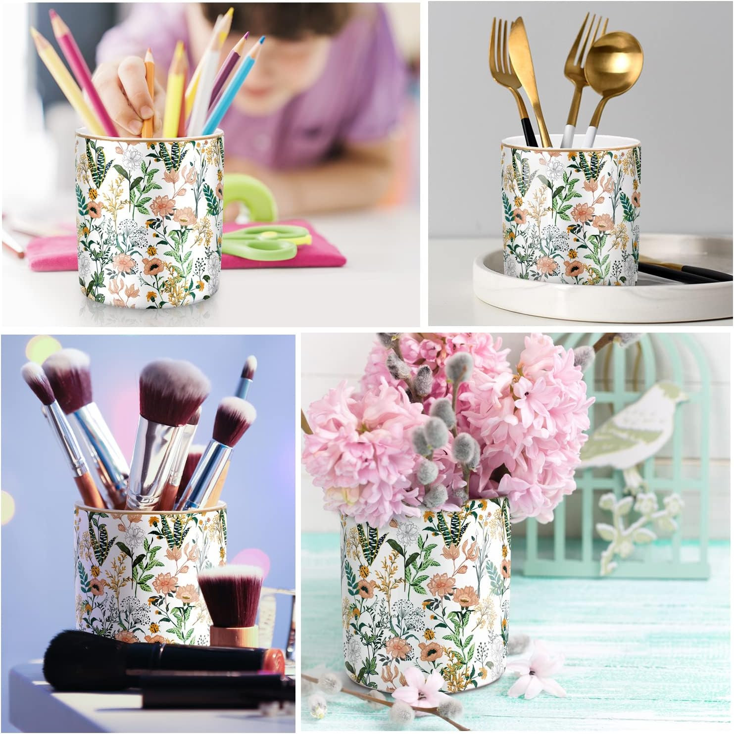 WAVEYU Large Capacity Colored Pen Holder for Desk, Ceramic Pencil Holder Pen Cup