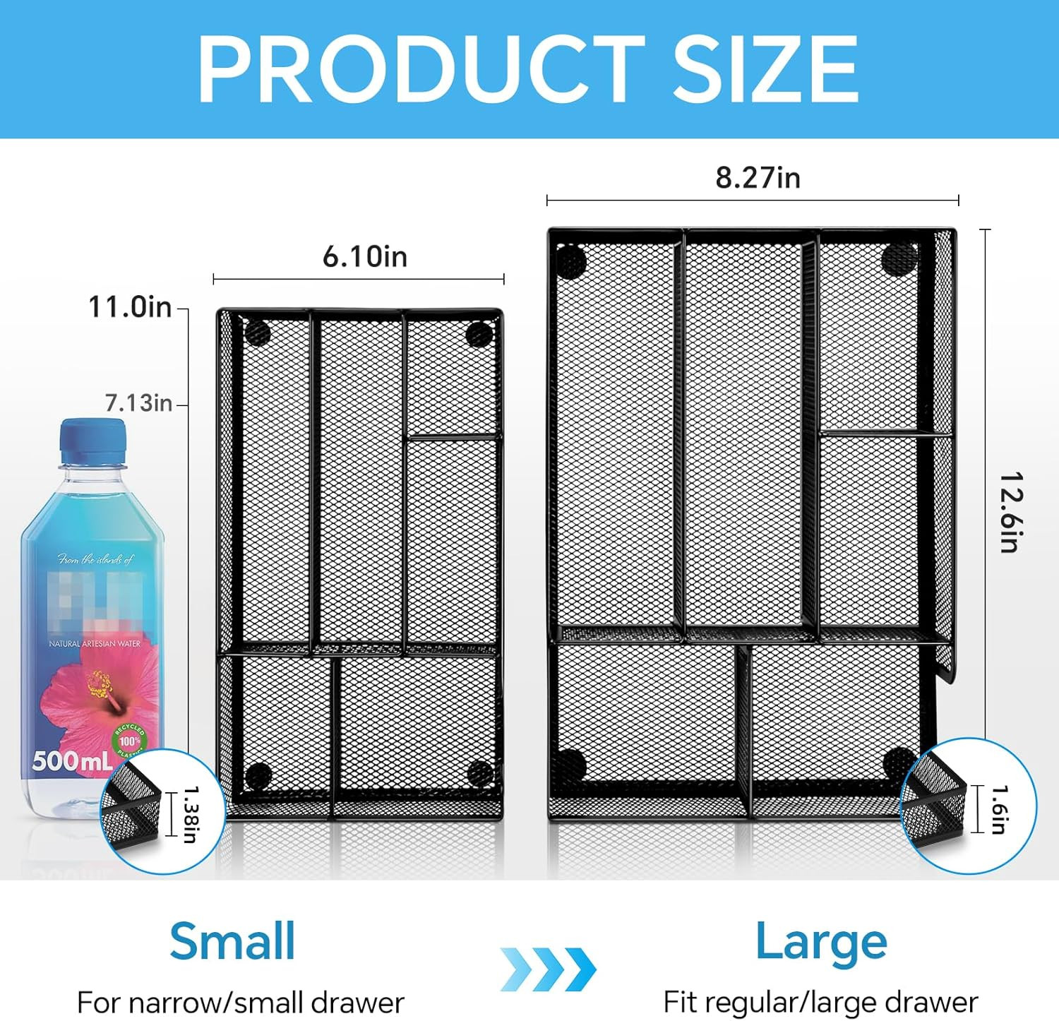 Desk Drawer Organizer, Office Drawer Divider Organizer Tray with 6 Compartments,