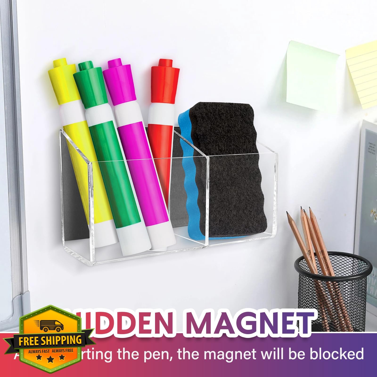 WYFHLPMMA Magnetic Pen Holder Clear/Brown