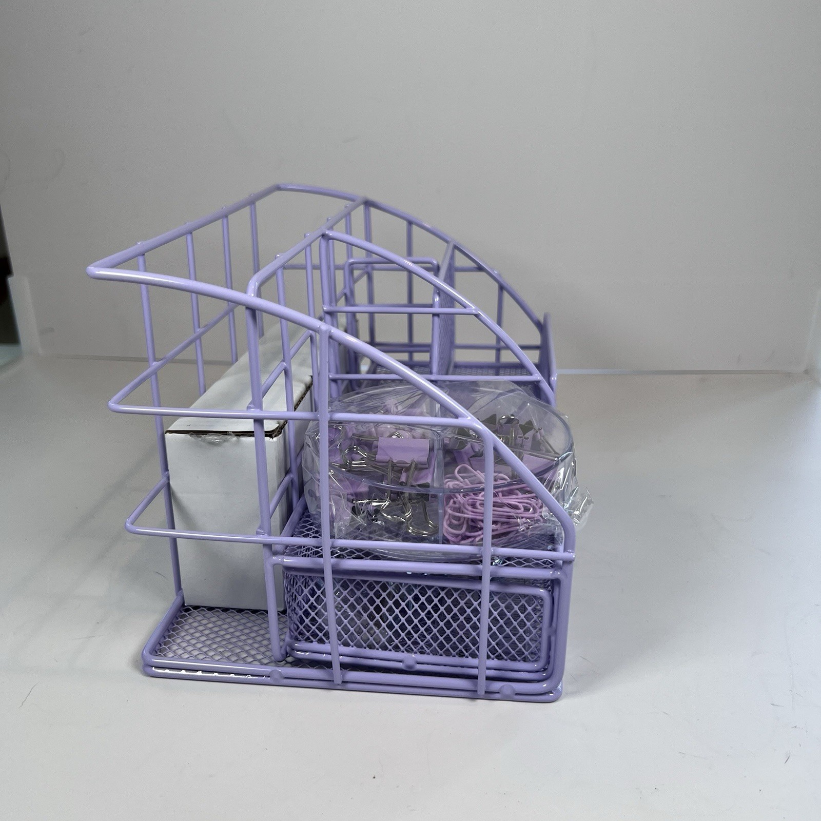 Purple Desk Accessories: mesh Caddy, Pen Holder, Stapler, Staples, Pen, Etc.