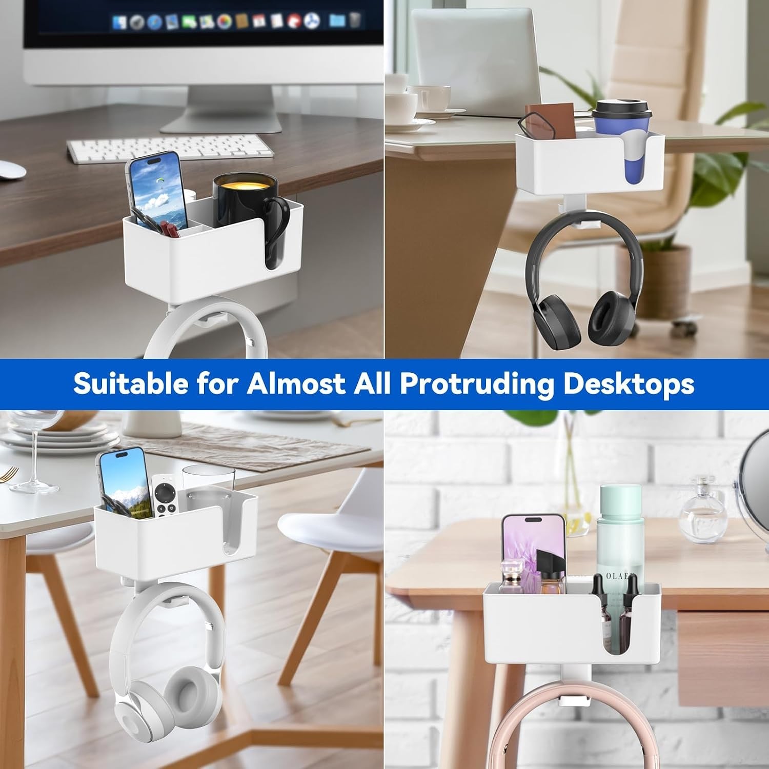 Modern Rotating Desk Organizer with Detachable Storage & Cup Holder – White