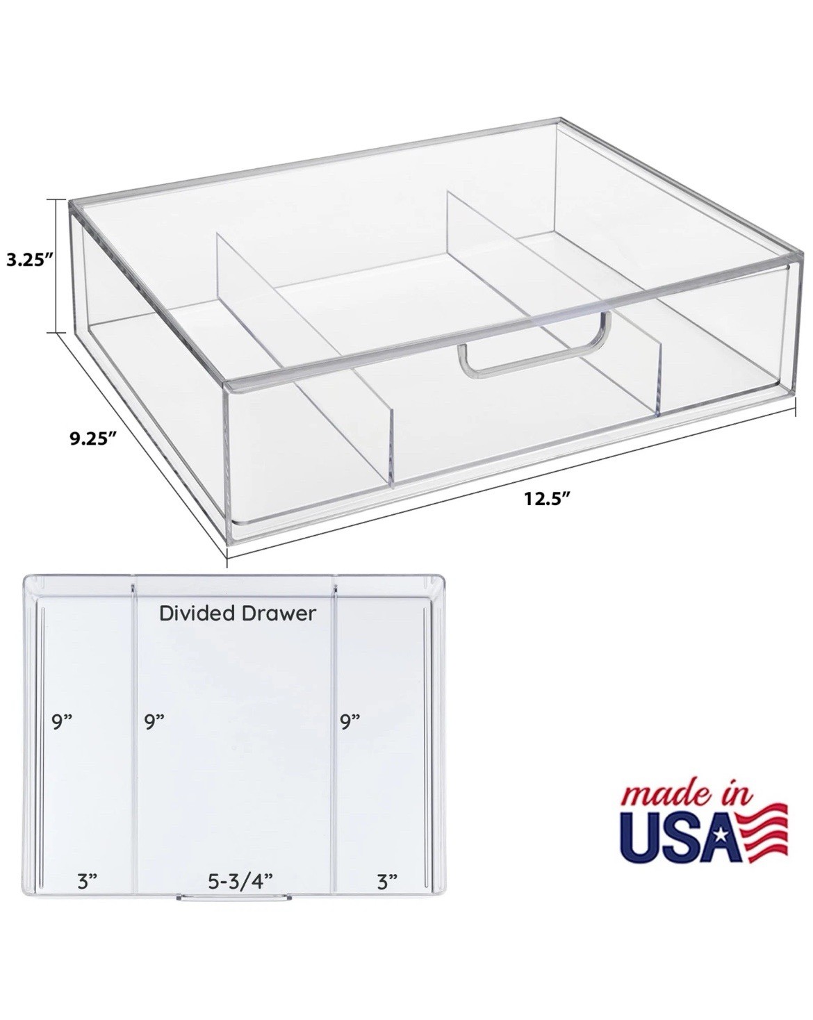 STAX Plastic Stackable Organizer Divided Drawer in Clear | 12.5-inches Wide New!