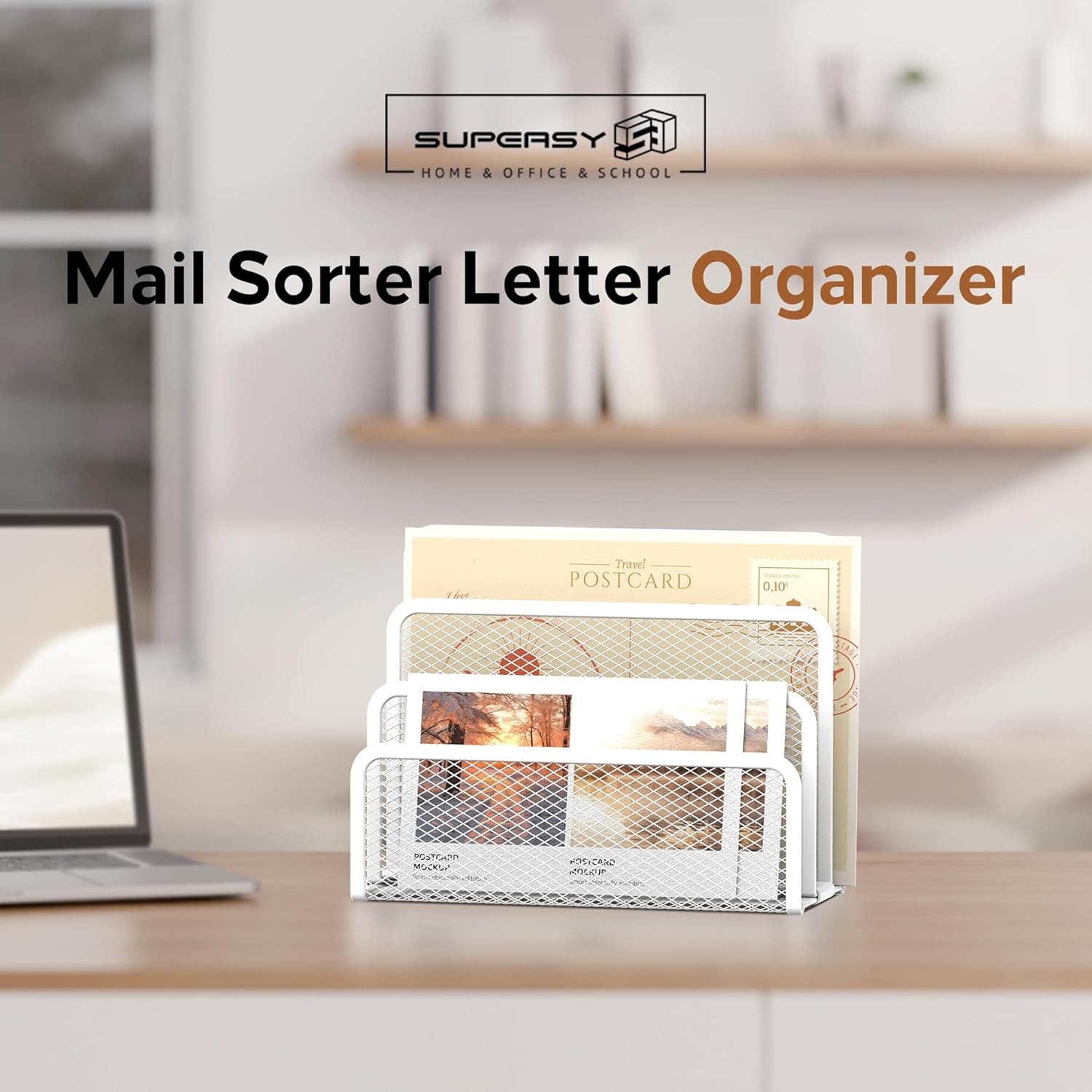 Desk Mail Organizer 3-Slot Mesh Metal Letter File Holder Envelope Sorter White