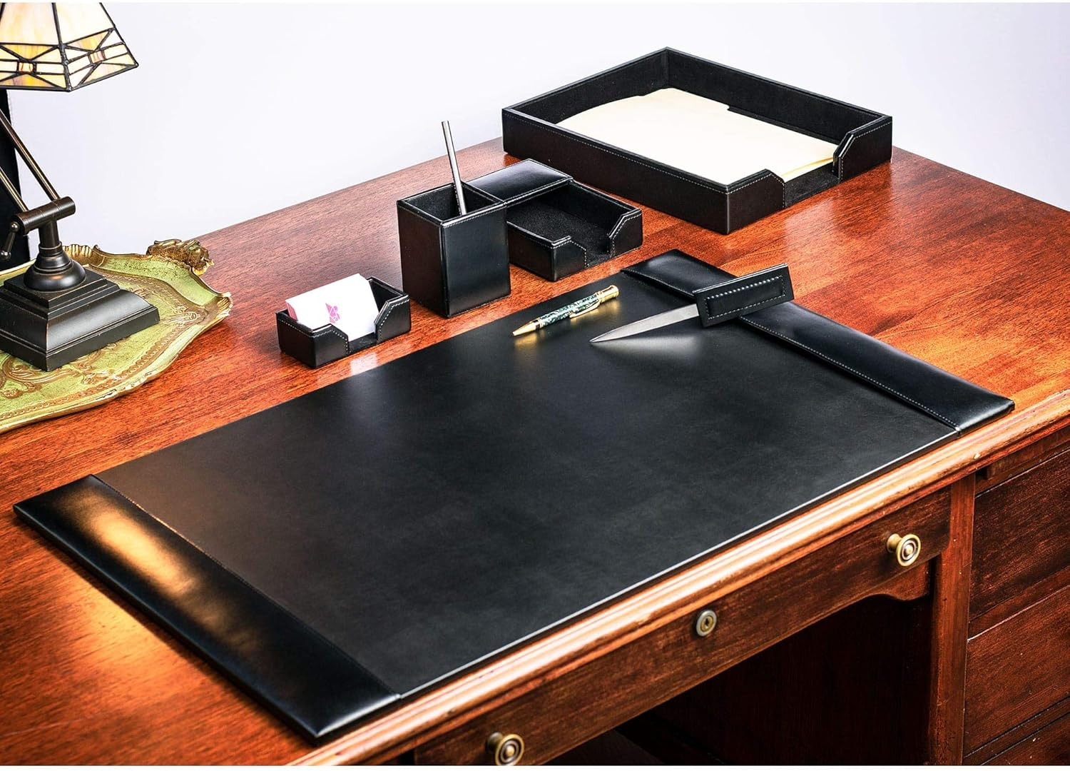 Bonded Leather Desk Set – Luxury Leather Desk Pad & Desk Organization Essentials