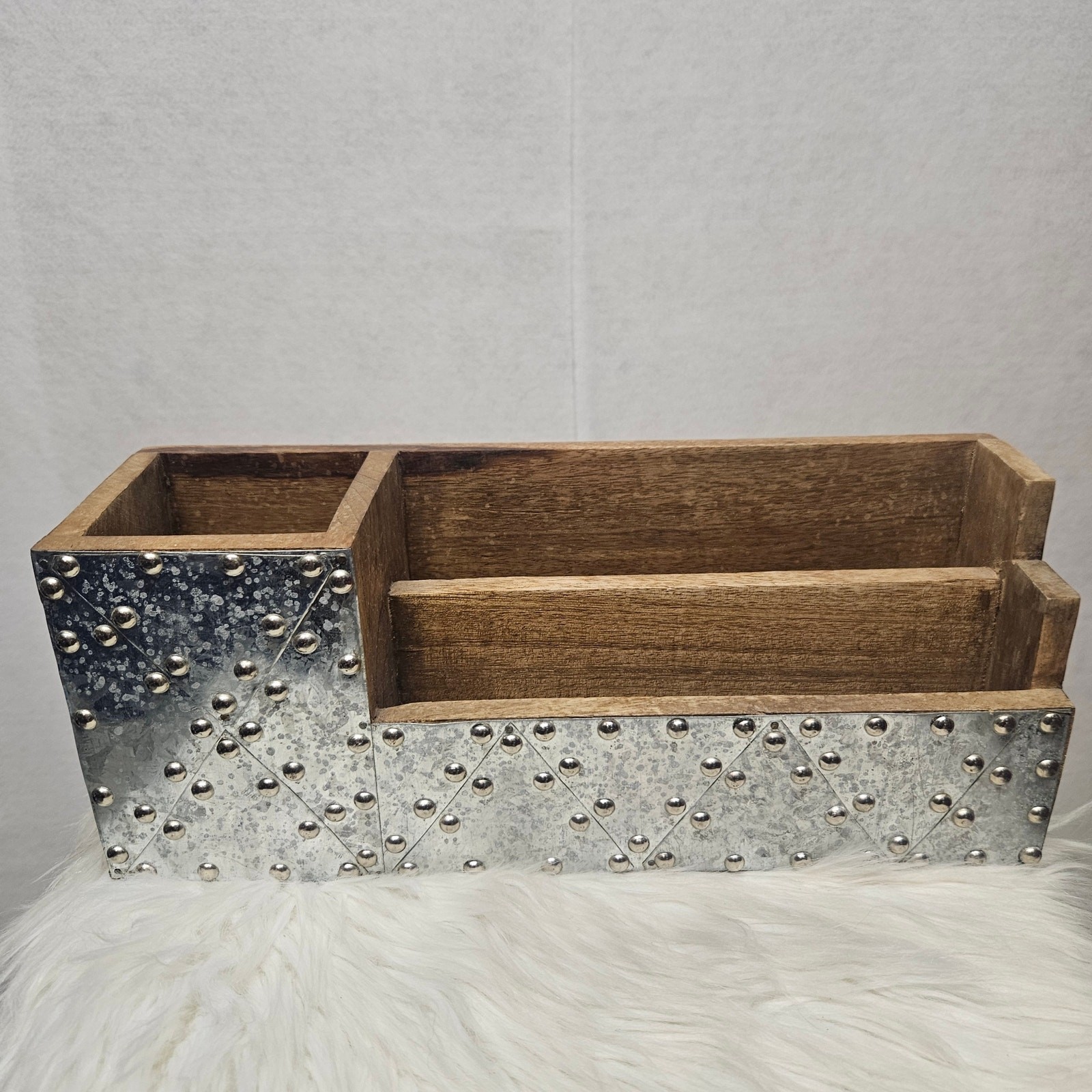 Rustic Desk Organizer Galvanized Metal and Wood Farmhouse Desktop Mail Sorter