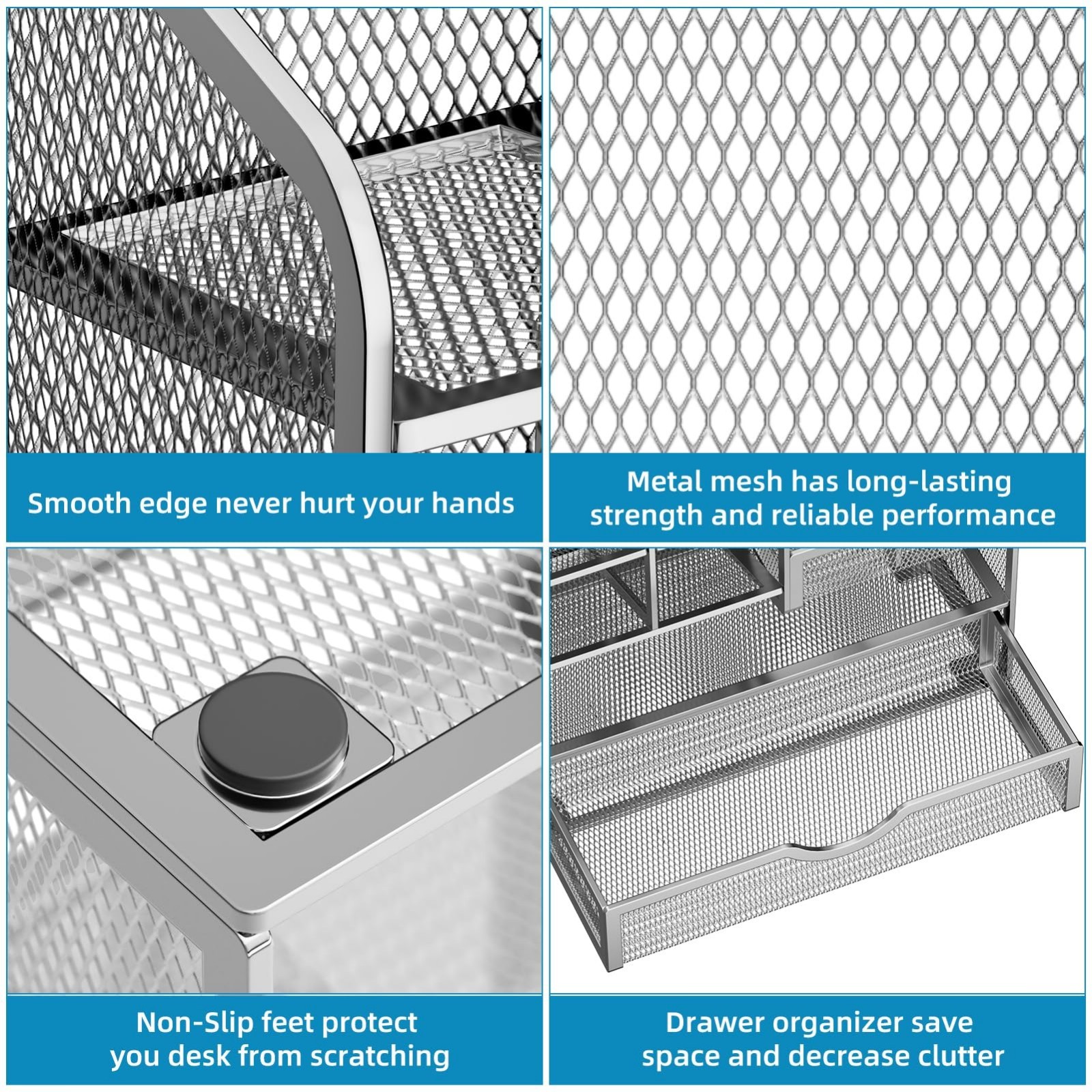 Multi-Functional Mesh Pen Holder with Drawer, Desk Organizer for Office Supplies