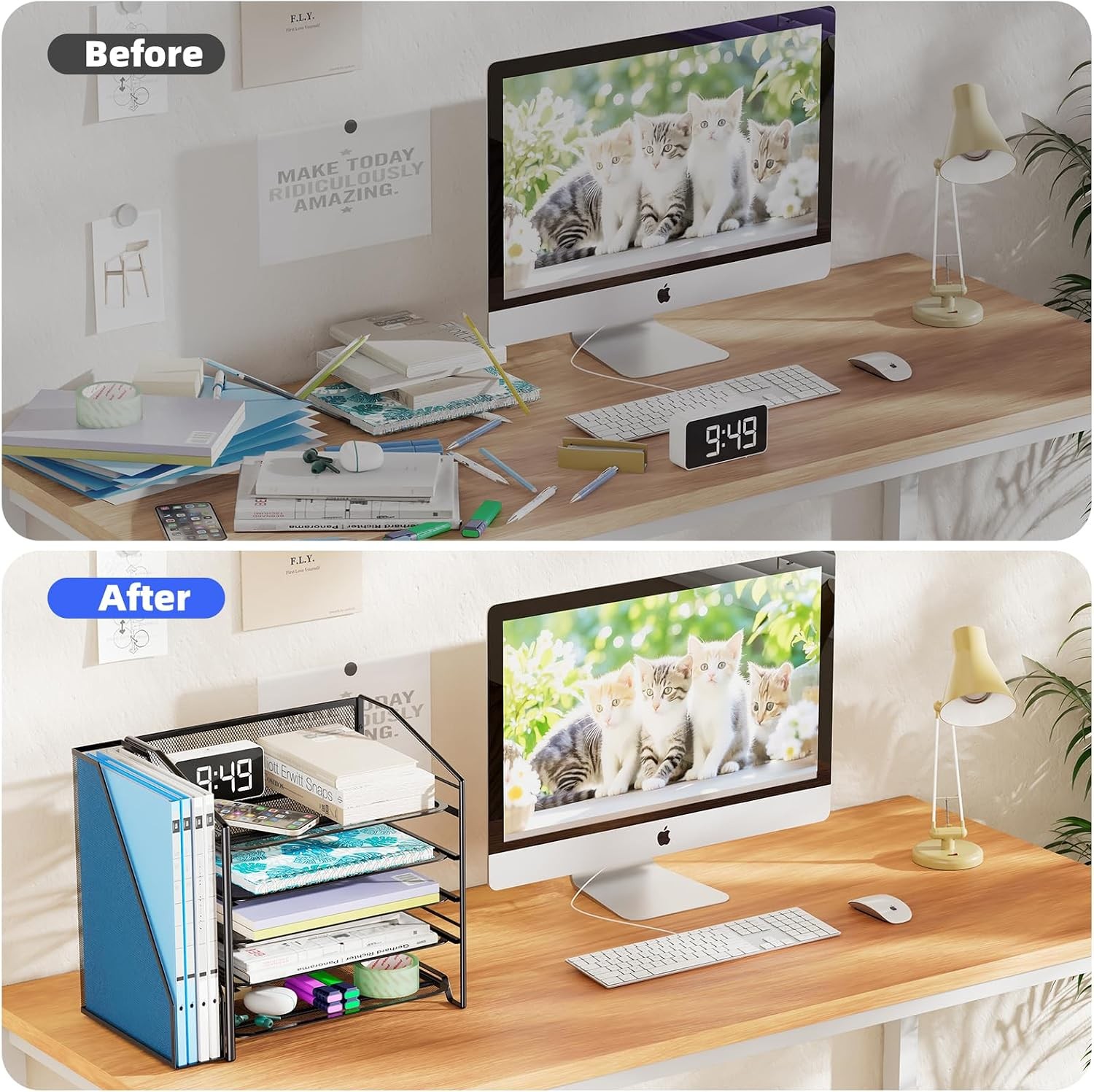Desk Organizers and Accessories with File Holder, 4-Tier Desk Accessories &amp