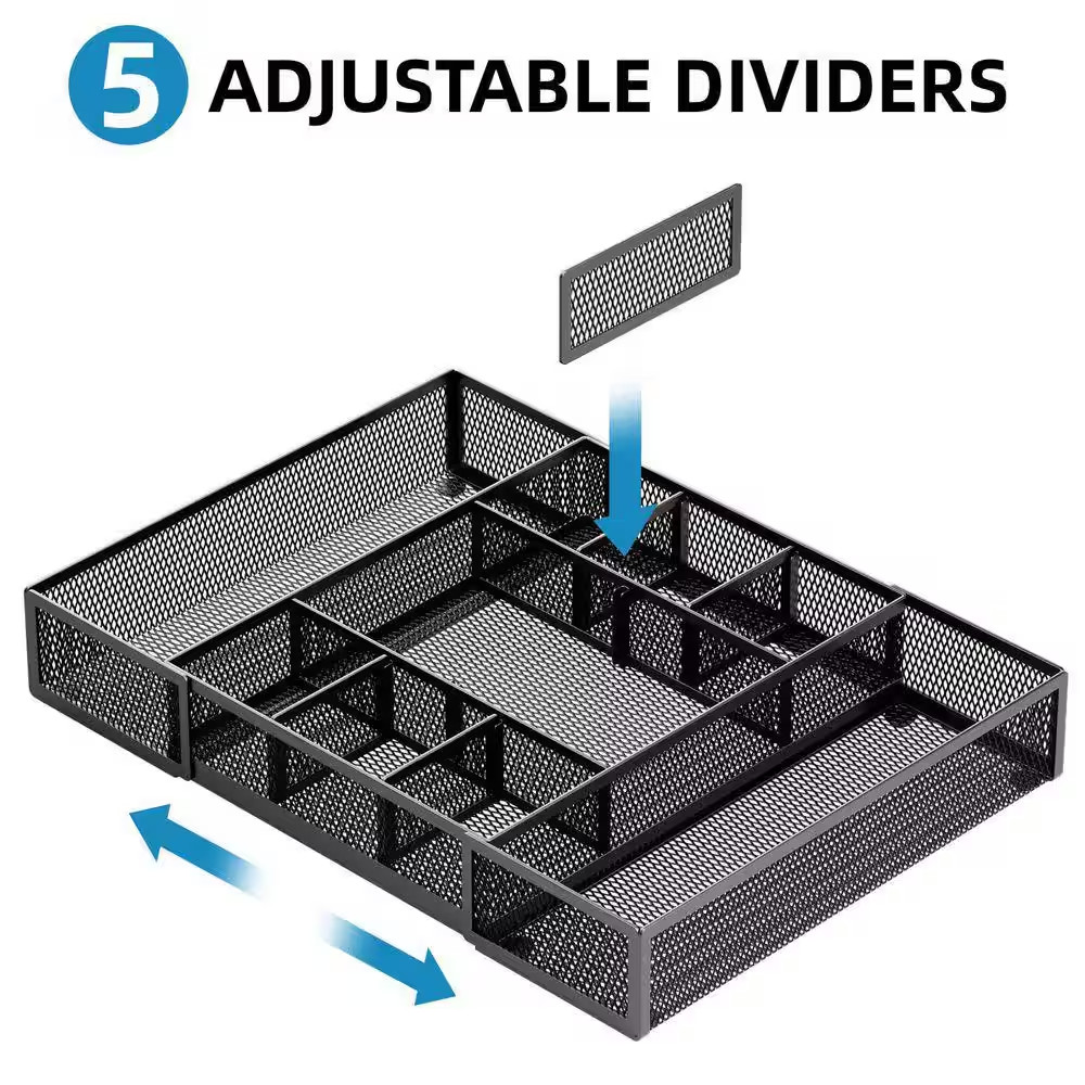 Black 17.12 In. X 11.22 In. Wire Mesh Expandable Desk Drawer Organizer W/ Adjust