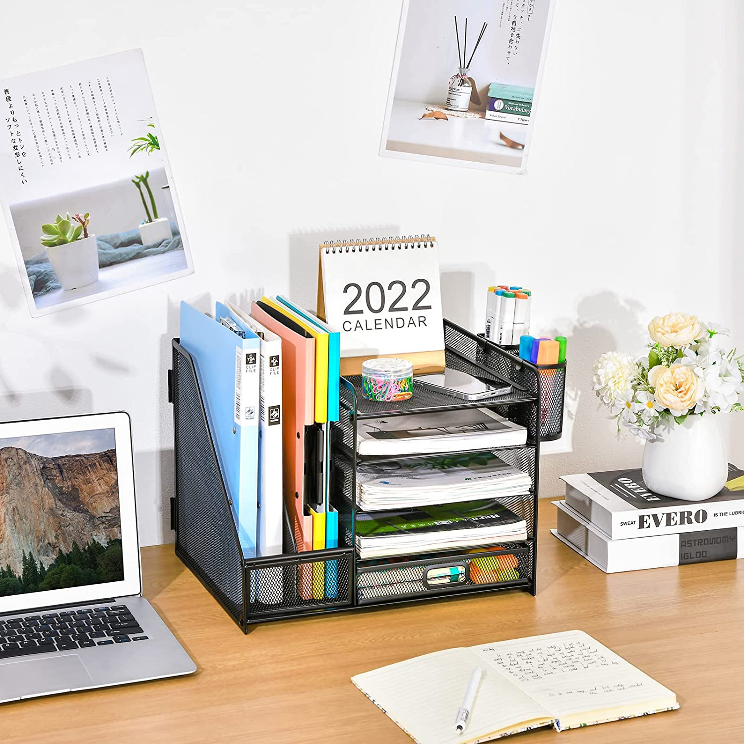 Marbrasse Desk Organizer with File Holder, 5-Tier Paper Letter Tray Organizer wi
