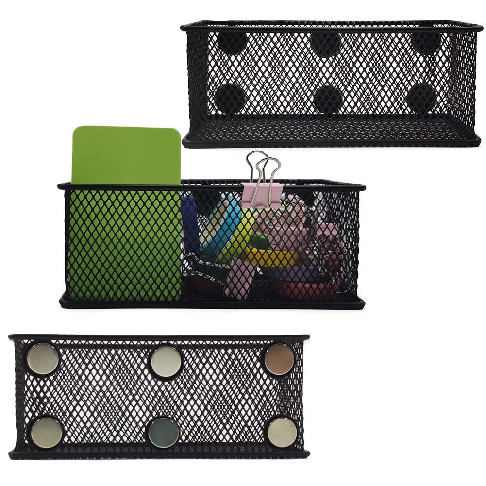 Magnetic Pencil Holder Set Of 3 Black Wire Mesh Storage Baskets Organizer With S