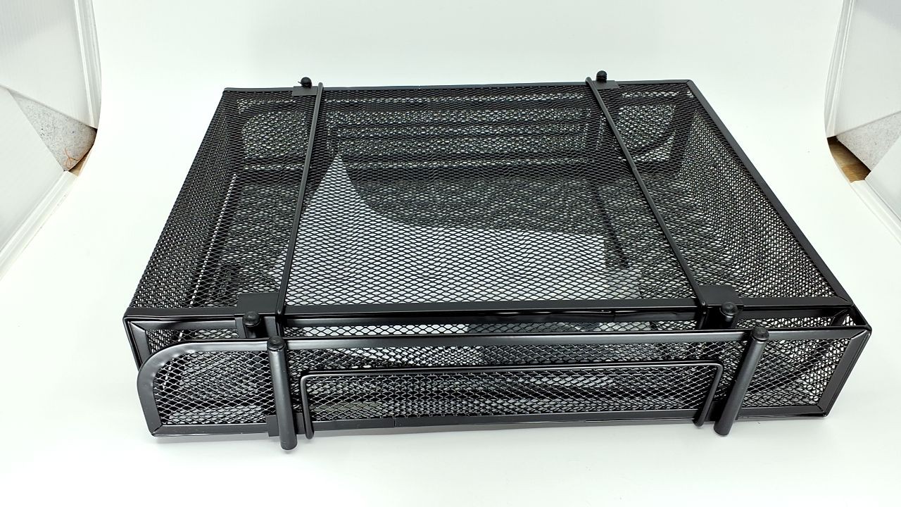Black 2-Tier Stackable Paper Tray, Metal Mesh Organizer, 10.5×13.25in