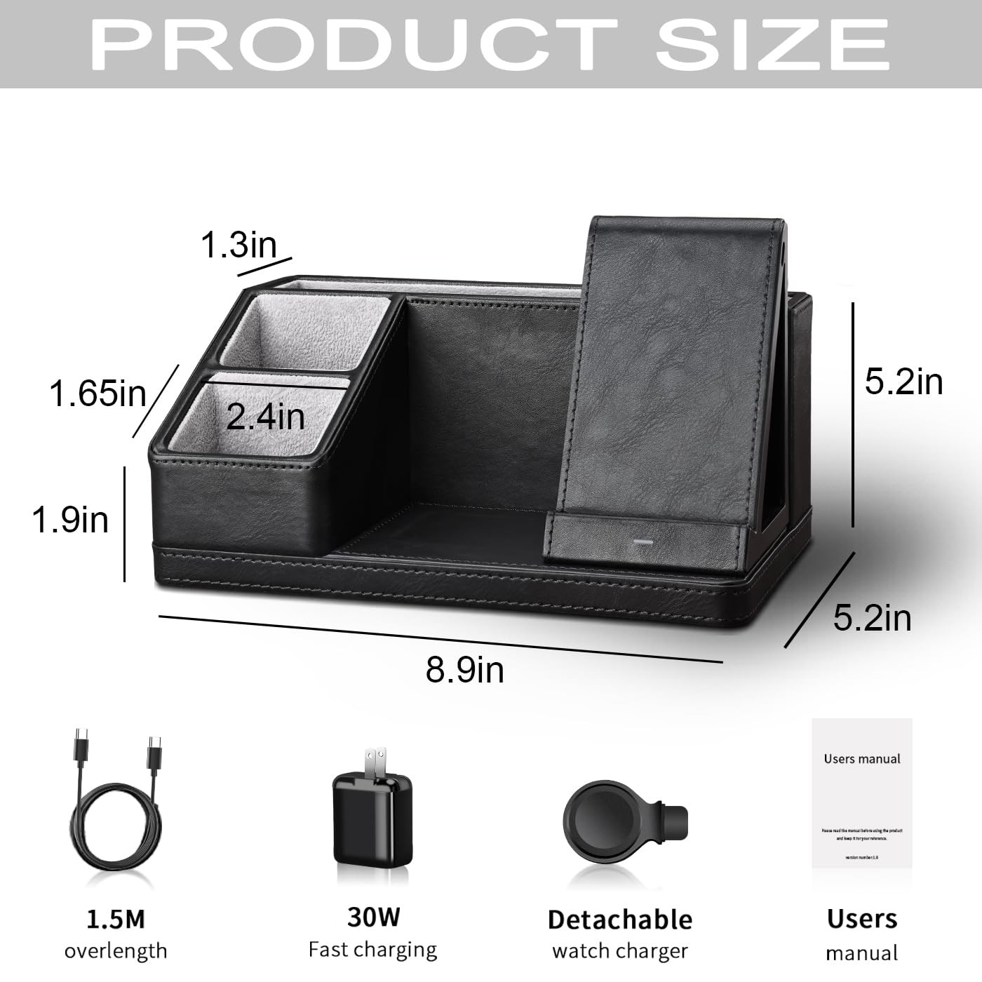 Leather Desk Organizer with Charging Station Multi-Functional Pen Pencil Hold…
