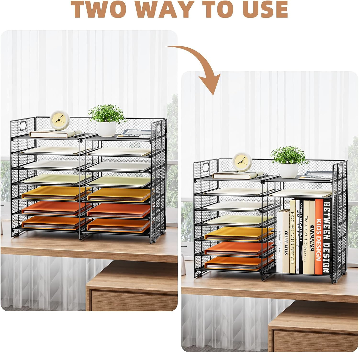 12 Slots Desktop Literature Organizer, 7-Tier Mesh Paper Organizer for Desk, Adj
