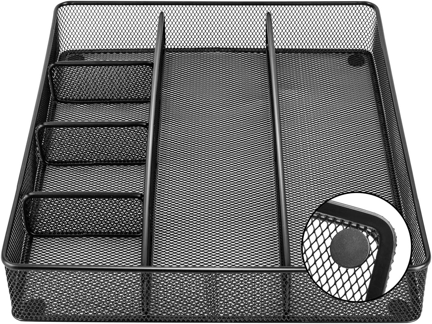 Desk Drawer Organizer Office & Home Metal Mesh Anti-Slip 6 Compartments Black US